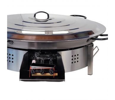Kit paella Thermocouple - 40 personnes - Pare-flammes plan de travail 70cm inox - Plat pata negra avec couvercle inox