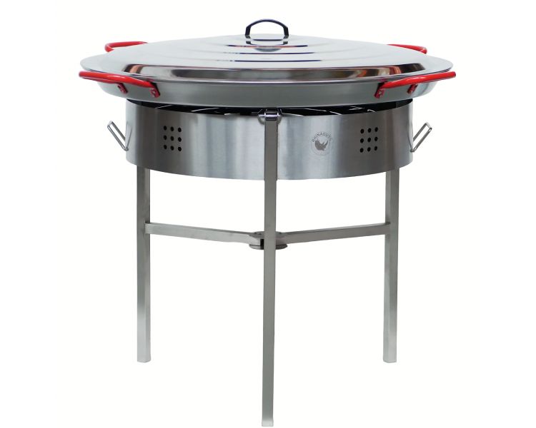 !!!!Kit à paella Surpuissant - Pare-flammes 60cm inox - 40 personnes  - Plat acier 80cm avec couvercle inox