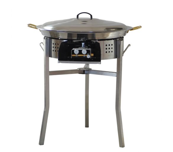 !!!!Kit à paella Surpuissant - Pare-flammes 60cm inox - 40 personnes  - Plat inox avec couvercle inox
