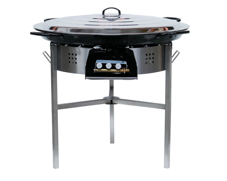 !!!!Kit à paella thermocouple - Pare-flammes 60cm inox - 40 personnes - Plat émaillé avec couvercle inox