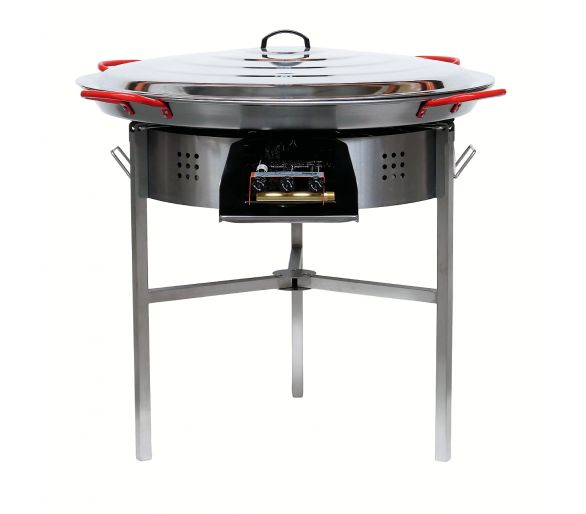 !!!!Kit à paella thermocouple - Pare-flammes 60cm inox - 40 personnes  - Plat acier 80cm avec couvercle inox