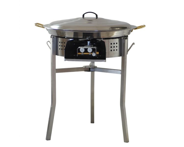 !!!!Kit à paella thermocouple - Pare-flammes 60cm inox - 40 personnes  - Plat inox avec couvercle inox