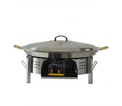 Kit paella Surpuissant - 40 personnes - Pare-flammes plan de travail 70cm inox - Plat Inox et couvercle inox