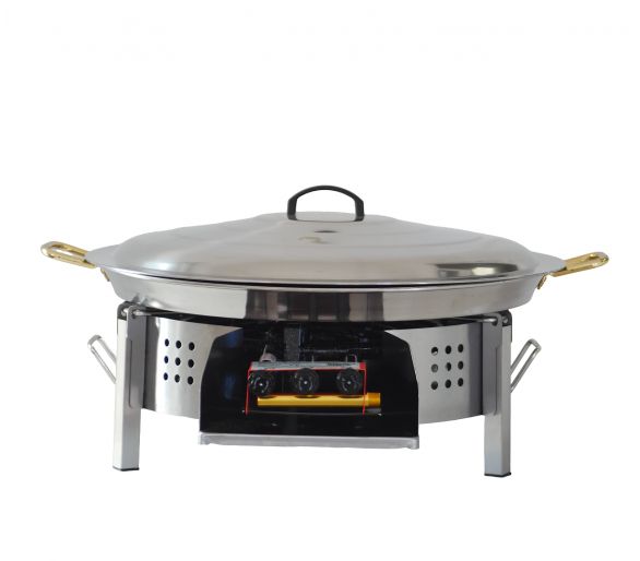 Kit à paella - Pare-flammes plan de travail 45cm inox - 30 personnes - Plat et couvercle inox
