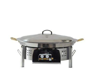 Kit à paella - Pare-flammes plan de travail 45cm inox - 30 personnes - Plat et couvercle inox