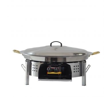 Kit à paella - Pare-flammes plan de travail 45cm inox - 20 personnes - Plat et couvercle inox