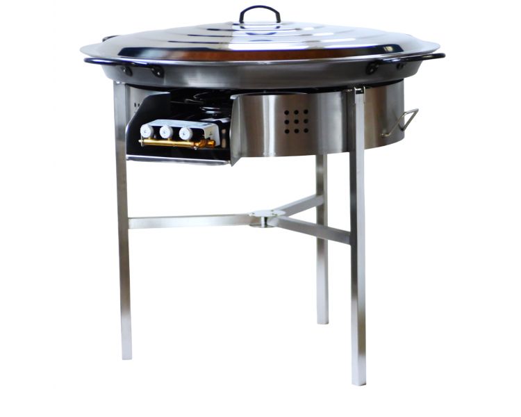 !!!!Kit à paella Surpuissant - Pare-flammes 60cm inox - 40 personnes  - Plat acier  80cm Pata Negra avec couvercle inox