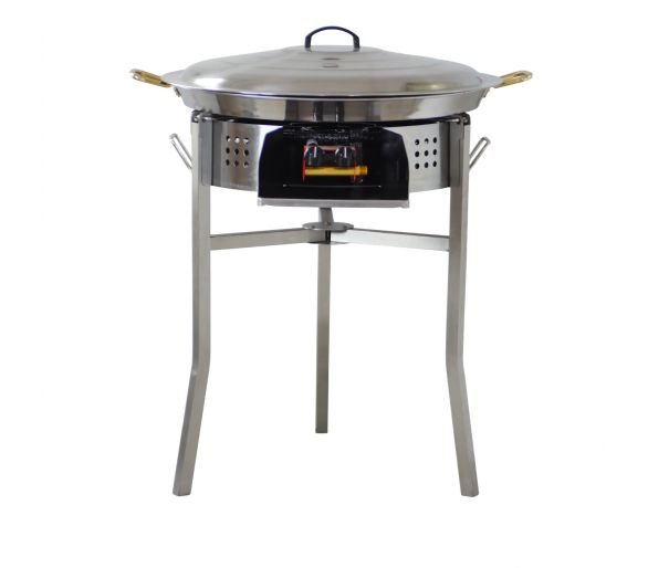 Kit paella Thermocouple - 40 personnes - Pare-flammes inox 70cm  - Plat Inox 80cm et couvercle inox