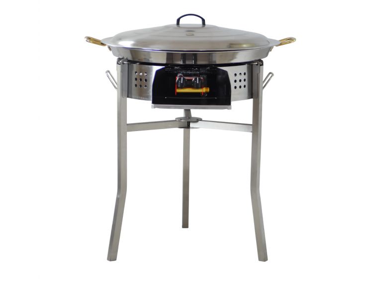 Kit paella Thermocouple - 40 personnes - Pare-flammes inox 70cm  - Plat Inox 80cm et couvercle inox
