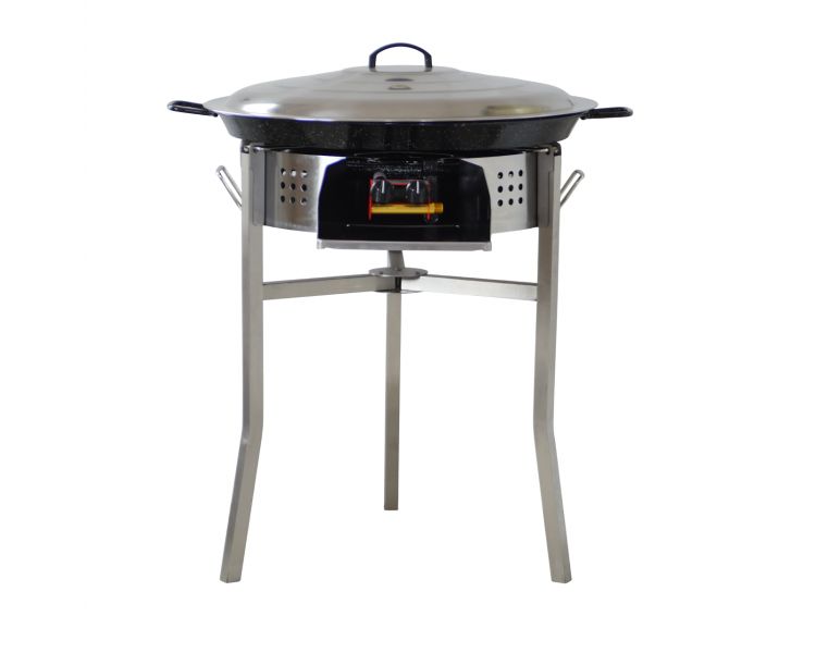 Kit paella Surpuissant 40 personnes - Pare-flammes 70cm inox - Plat émaillé avec couvercle inox