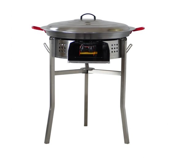 Kit paella Surpuissant 40 personnes - Pare-flammes 70cm inox - Plat acier avec couvercle inox