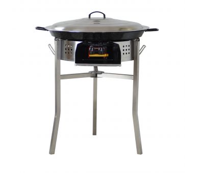 Kit paella Surpuissant - 40 personnes - Pare-flammes inox 70cm  - Plat Inox et couvercle inox