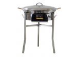 Kit paella thermocouple - Pare-flammes 60cm inox - 30 personnes - Plat inox 70cm avec couvercle inox