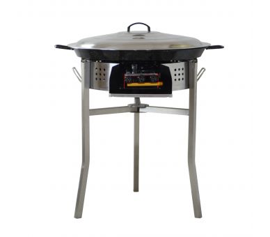 Kit paella Classique - 40 personnes - Pare-flammes 70cm inox - Plat émaillé avec couvercle inox