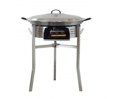 Kit paella Classique 40 personnes - Pare-flammes 70cm inox - Plat pata negra 80 cm avec couvercle inox