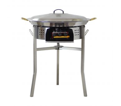 Kit paella Classique - 40 personnes - Pare-flammes inox 70cm  - Plat Inox et couvercle inox
