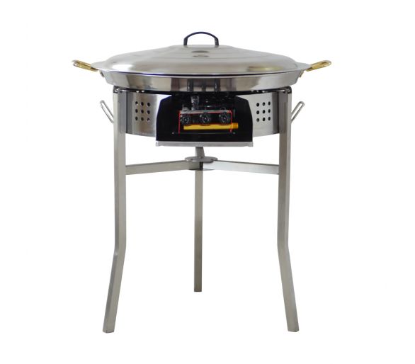 Kit paella Classique - 40 personnes - Pare-flammes inox 70cm  - Plat Inox et couvercle inox