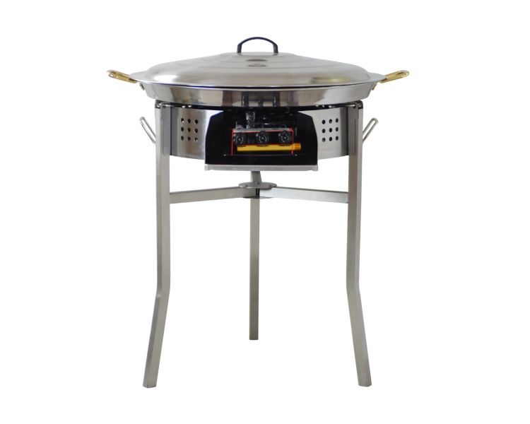 Kit paella Classique - 40 personnes - Pare-flammes inox 70cm  - Plat Inox et couvercle inox