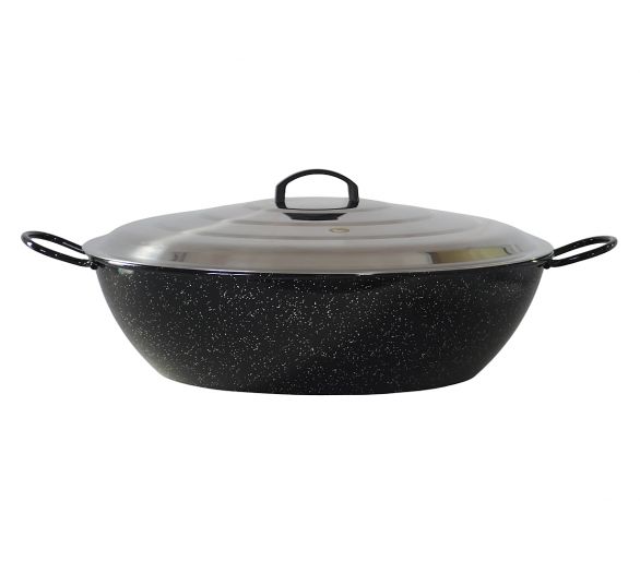 Poêle creuse émaillée 60cm Garcima - 28.75 litres avec  couvercle  INOX