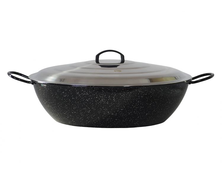 Poêle creuse émaillée 60cm Garcima - 28.75 litres avec  couvercle  INOX